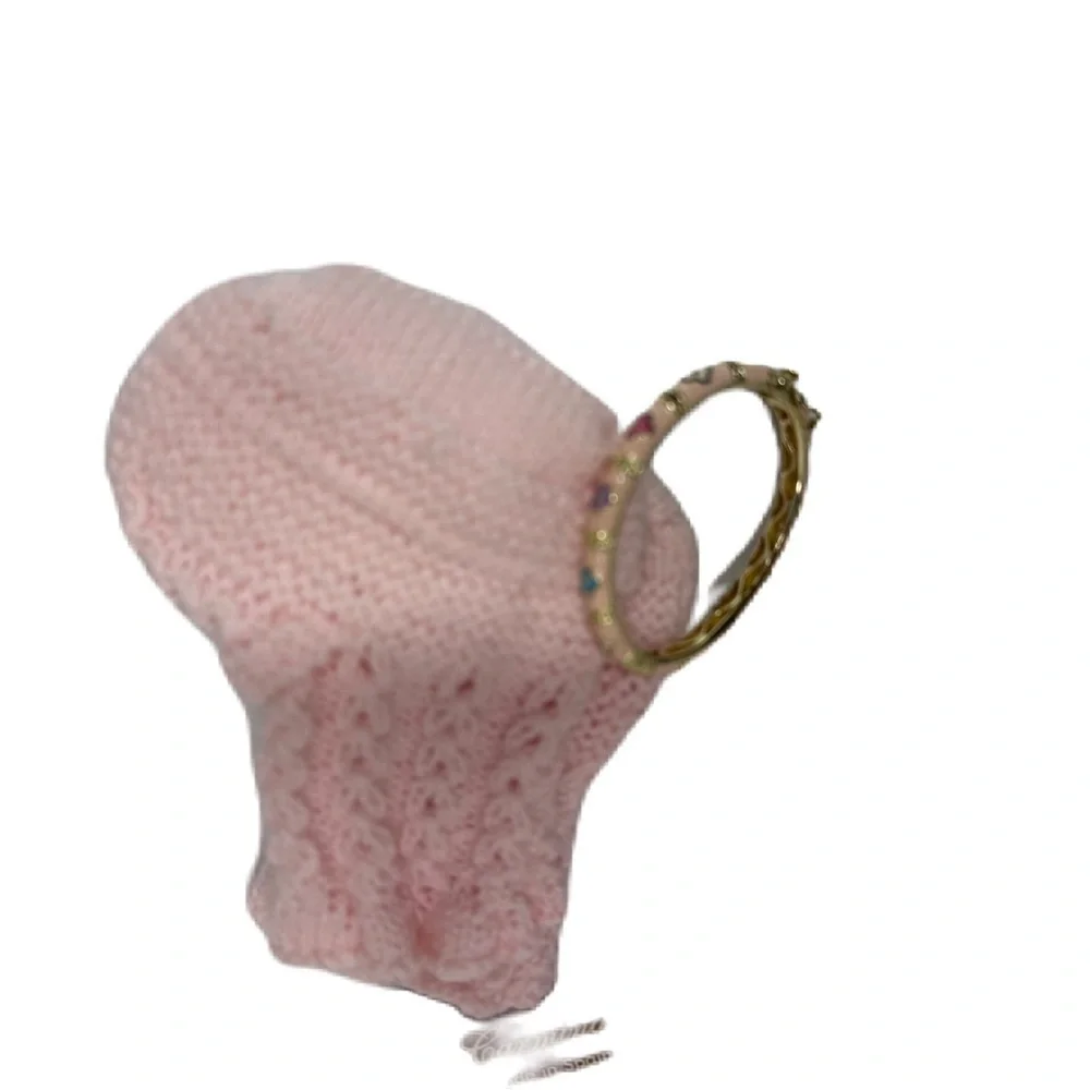Baby Girl Pink Cable Knit Booties with Floral Bangle NWT